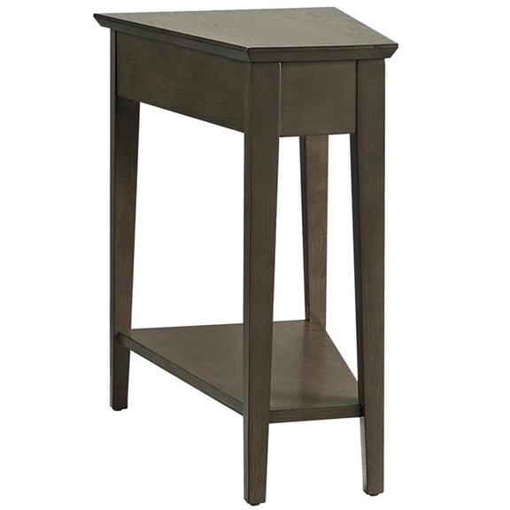 Bowery Hill Solid Wood Recliner Wedge Table with Shelf in Soft Smoke Gray