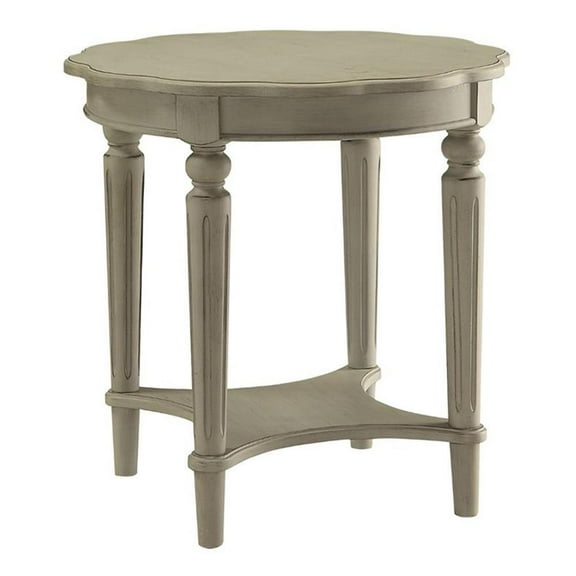 Bowery Hill Solid Wood Round End Table in Antique Slate Finish