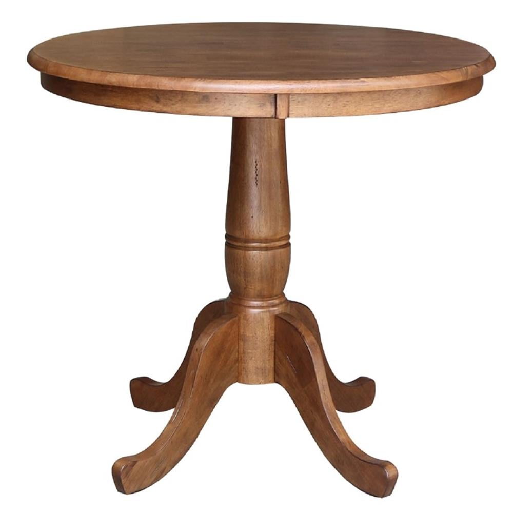 Bowery Hill Solid Wood Round Top Pedestal Table in Distressed Oak - 29. ...
