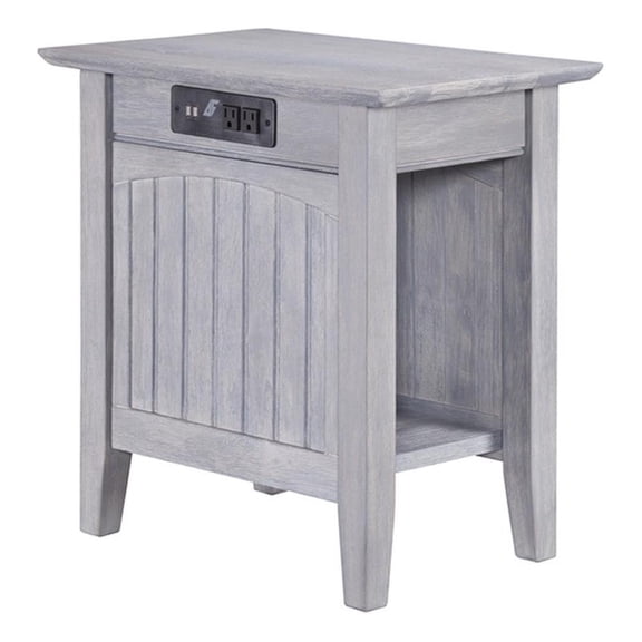 Bowery Hill Solid Wood Side Table with Device Charger in Driftwood