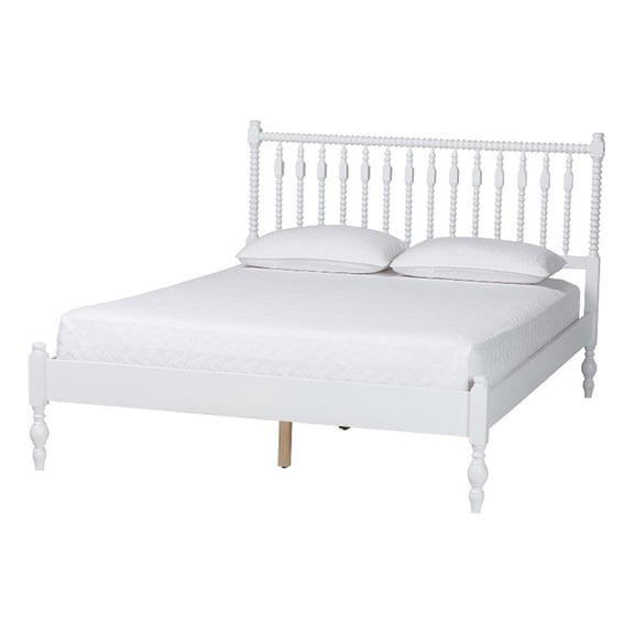 Bowery Hill Spindle Platform Bed Turned Bed Frame Queen in White