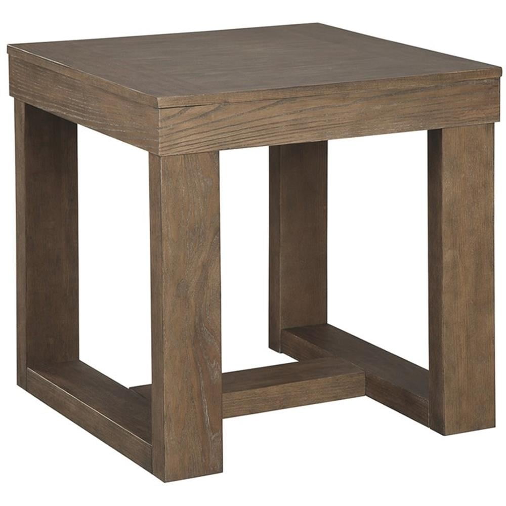 Contemporary Plank-Effect Square End Table in Textured Grayish Brown