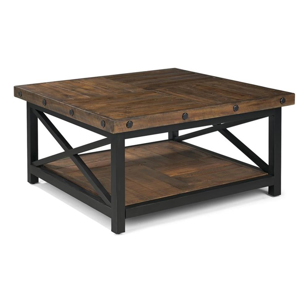 Rustic Brown Square Acacia Wood Coffee Table with Metal Frame