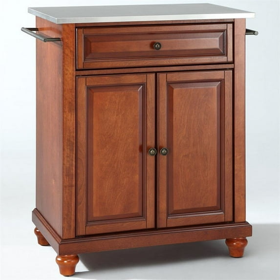 Bowery Hill Stainless Steel Top Kitchen Island in Cherry