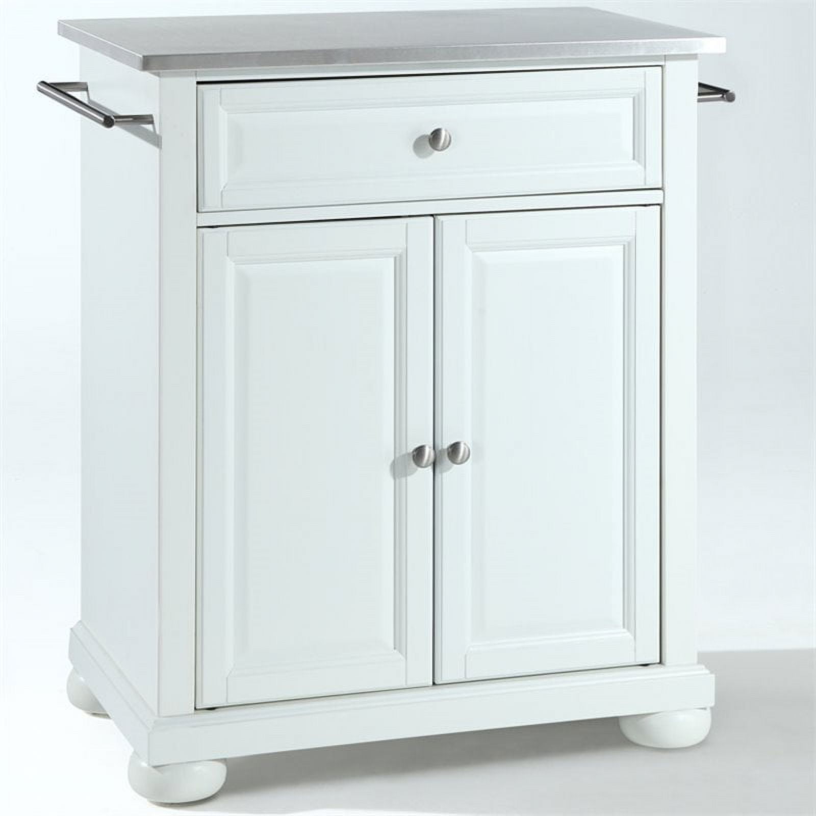 White Stainless Steel Top Portable Kitchen Island