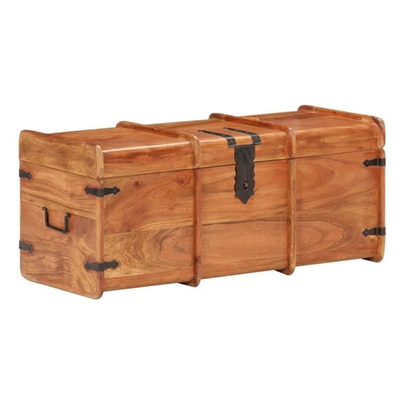 Bowery Hill Standard Solid Acacia Wood Iron Storage Chest in Brown