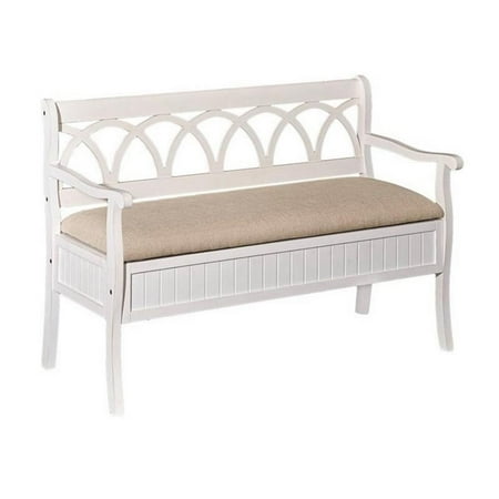 Bowery Hill Pine White Storage Bench Rectangular Child Safe Hinges 48" Unassembled