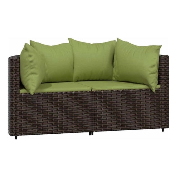 Bowery Hill Synthetic Poly Rattan Patio Corner Sofa in Brown & Green
