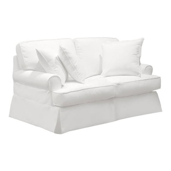 Bowery Hill T-Cushion Fabric Slipcovered Loveseat in White Finish