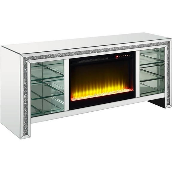 Bowery Hill TV Stand with Fireplace For TVs Upto 60" in Mirrored/Faux Diamonds
