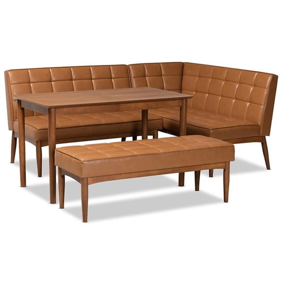 Bowery Hill Tan Walnut Brown Finished Wood 4-Piece Dining Nook Set