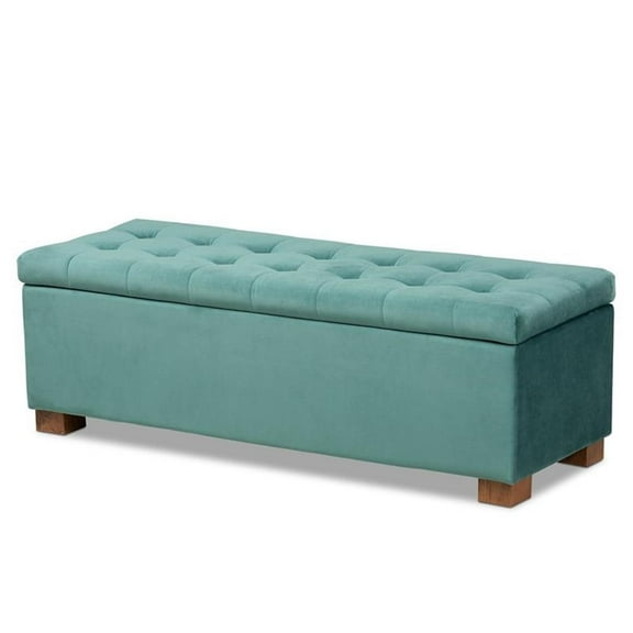 Bowery Hill Teal Blue Velvet Upholstered Storage Ottoman Bench