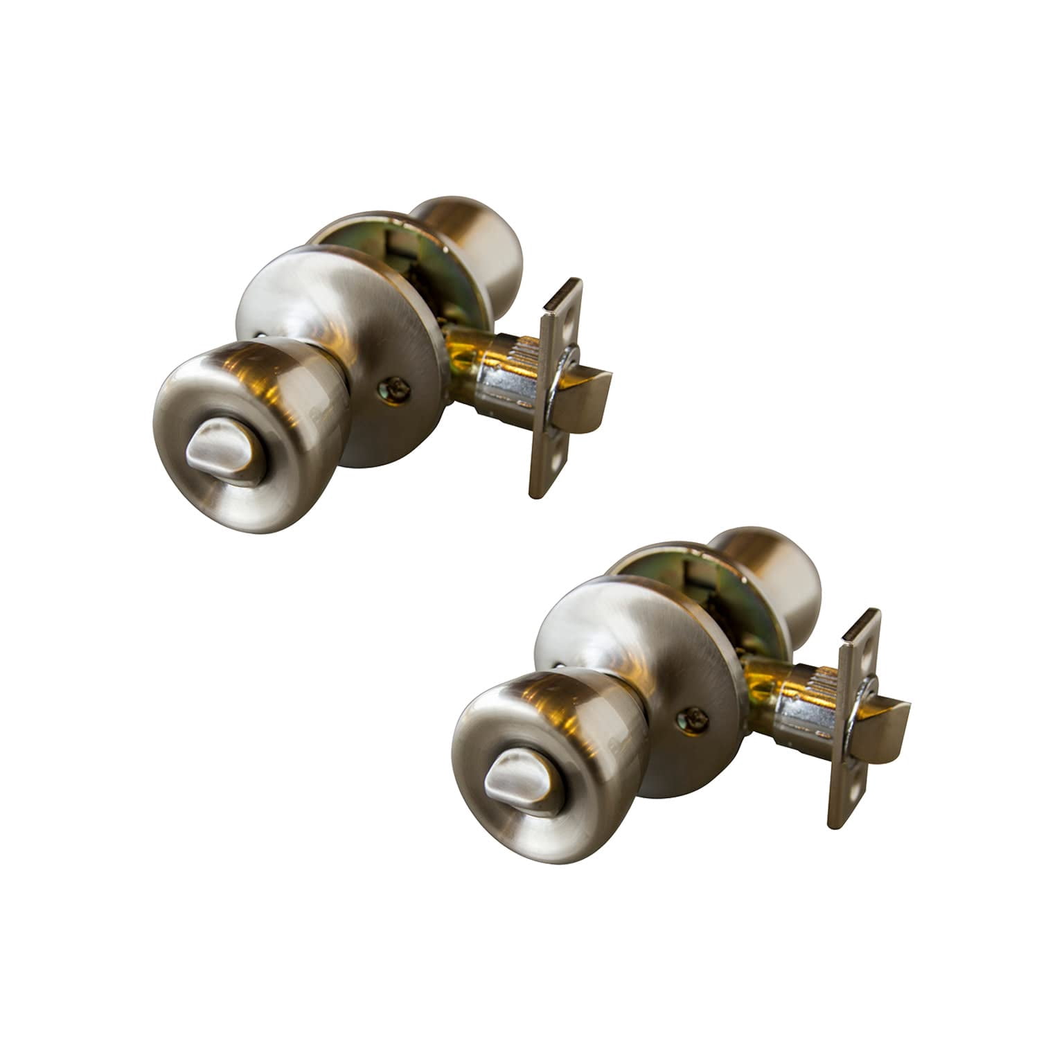Bowery Hill Terrace 2-Pack Brass Privacy Door Knob in Satin Nickel