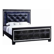 Bowery Hill Textured Eastern King Bed with Silver Trim Accents in Black