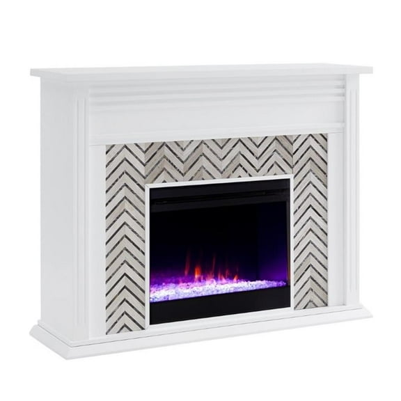 Bowery Hill Tiled Marble Color Changing Electric Fireplace in White