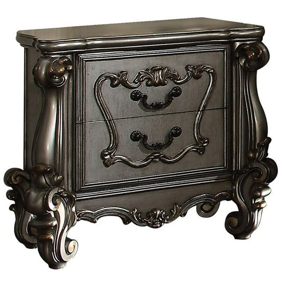 Bowery Hill Traditional 2 Drawer Wooden Nightstand in Antique Platinum and Brown