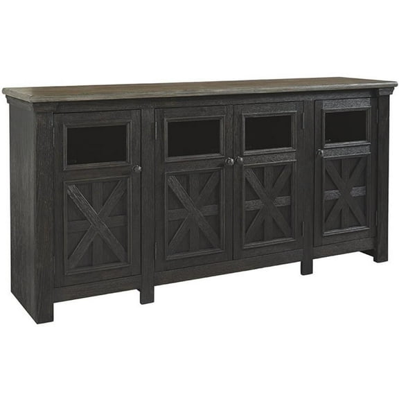 Bowery Hill Traditional 36.13"H x 74.13"W x 18"D Wood TV Stand in Black and Gray