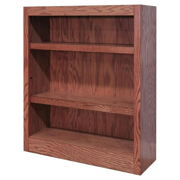 Bowery Hill Traditional 36" Tall 3-Shelf Wood Bookcase in Dry Oak