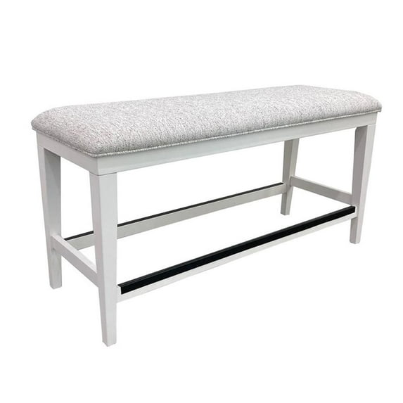 Bowery Hill Traditional 49"H Wood Upholstered Counter Bench in White