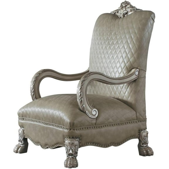 Bowery Hill Traditional Accent Chair in Vintage Bone White and Faux Leather