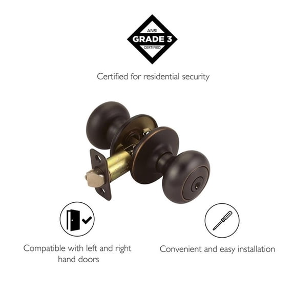 Bowery Hill Traditional Brass Keyed Entry Door Knob in Bronze