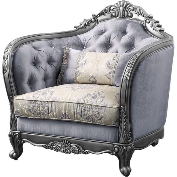 Bowery Hill Traditional Chair with 1 Pillow in Fabric and Platinum