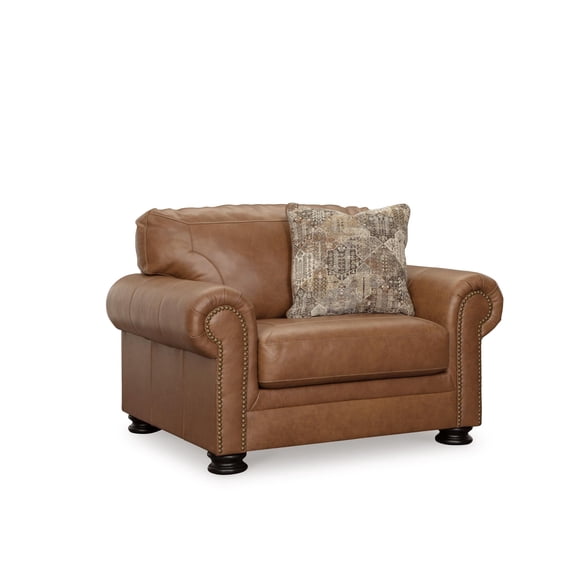 Bowery Hill Traditional Corner-blocked Frame Leather Caramel Oversized Chair