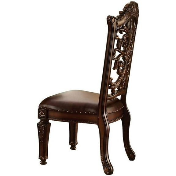 Bowery Hill Traditional Dining Side Chair in PU and Cherry (Set of 2)