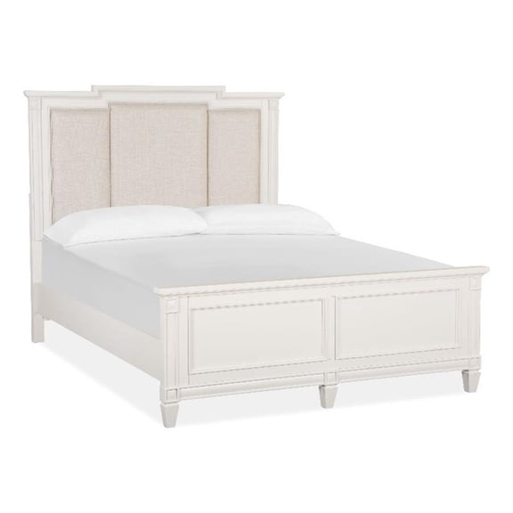 Bowery Hill Traditional Egg Shell White Queen Panel Upholstered Bed