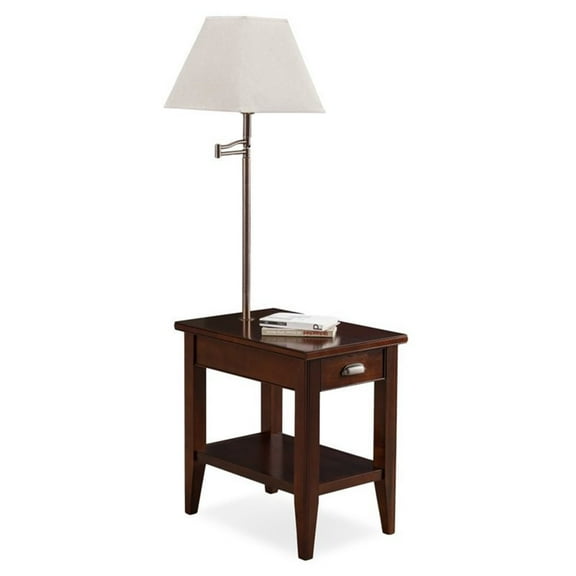 Bowery Hill Traditional End Table with Lamp in Chocolate Cherry