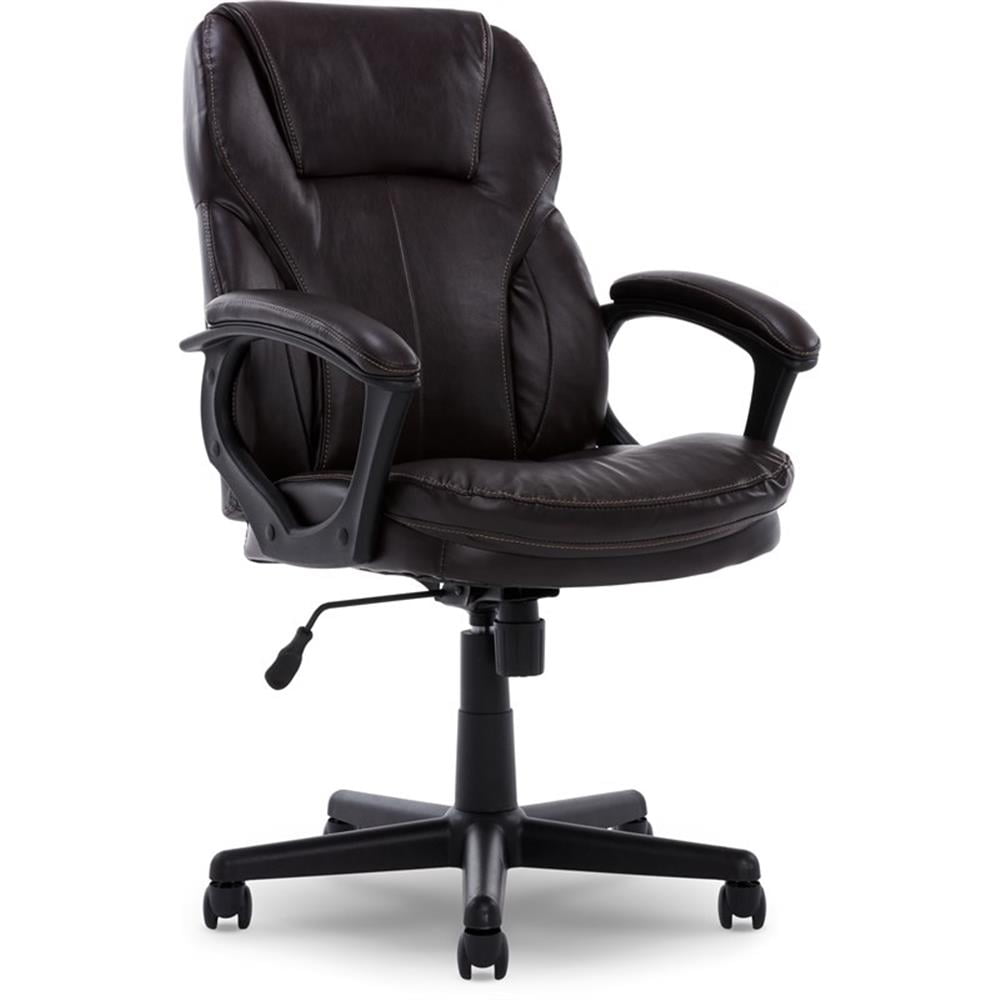 Bowery Hill Traditional Faux Leather Managers Office Chair in Chestnut Brown