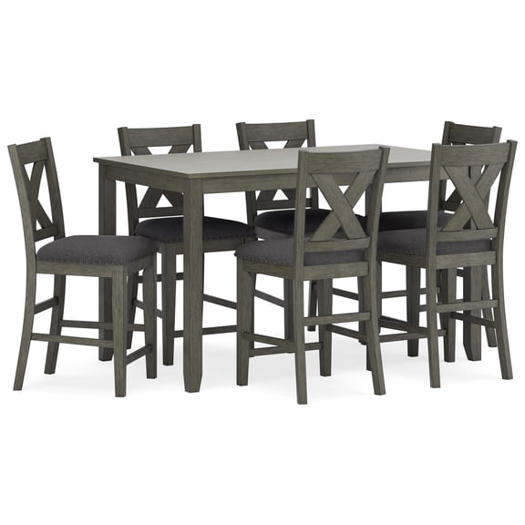 Bowery Hill Hardwood Gray Counter Height Dining Table Rectangular Foam Cushioned Seats 60" Unassembled