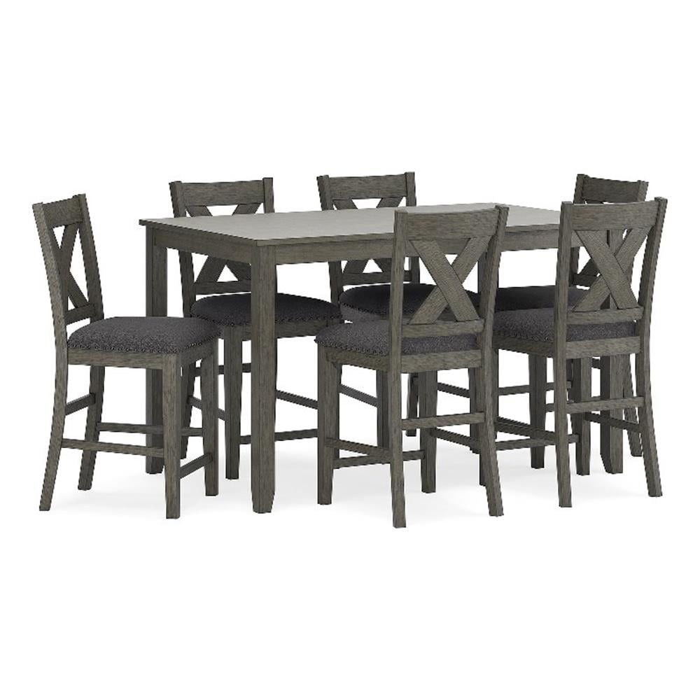 Gray Counter Height Dining Table Set with 6 Chairs