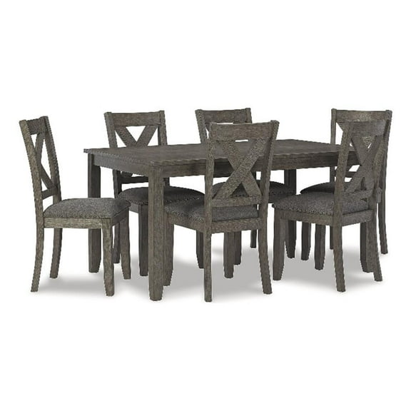 Bowery Hill Traditional Gray Dining Table and Chairs - Set of 7