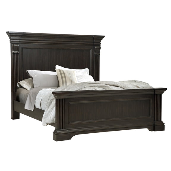 Bowery Hill Traditional Hard Wood Queen Panel Bed in Deep Brown