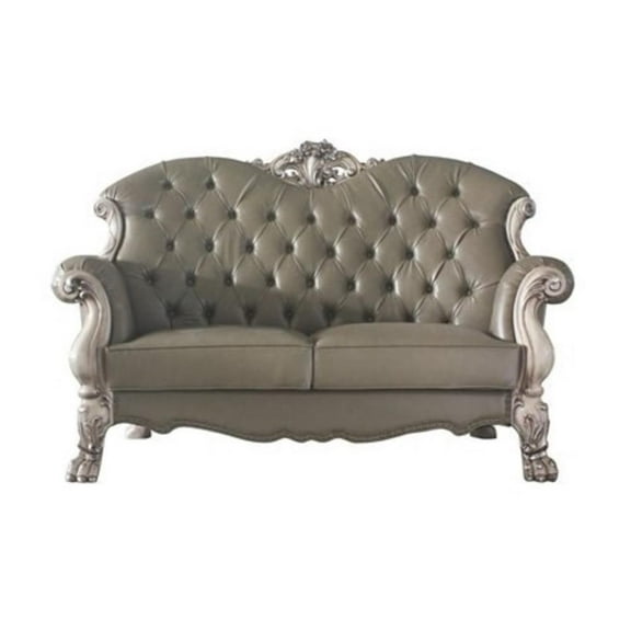 Bowery Hill Traditional Loveseat with Pillows in Vintage Bone White and PU