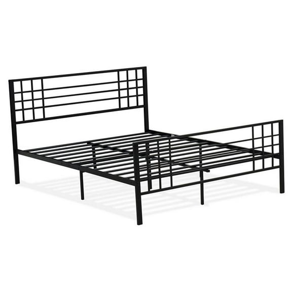 Bowery Hill Traditional Metal Queen Bed Frame in Black