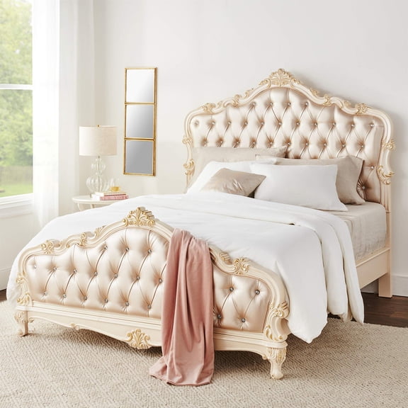 Bowery Hill Traditional Queen Bed in Rose Gold PU & Pearl White