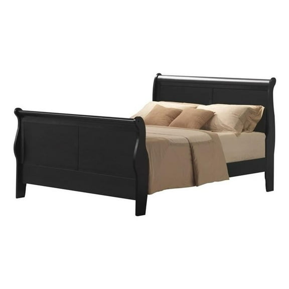Bowery Hill Traditional Queen Wooden Sleigh Bed in Black Finish