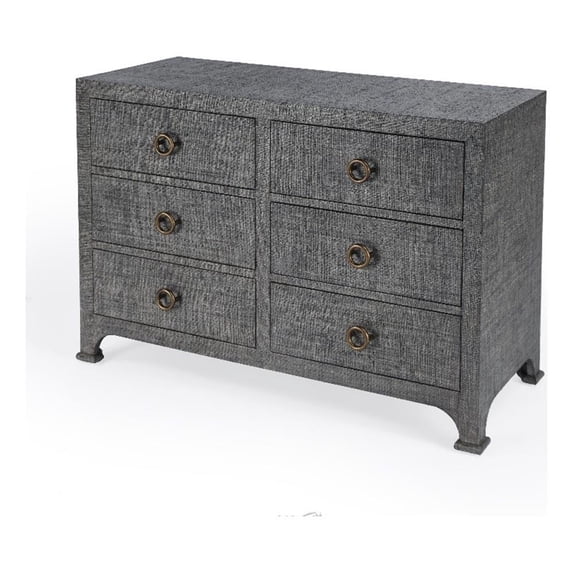 Bowery Hill Traditional Raffia 6 Drawer Dresser in Charcoal Finish