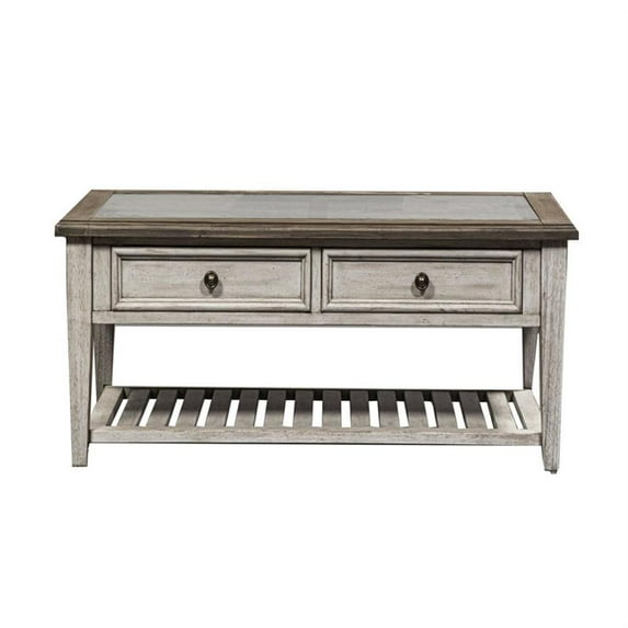 Bowery Hill Wood Grey Cocktail Table Rectangular Raised Panels