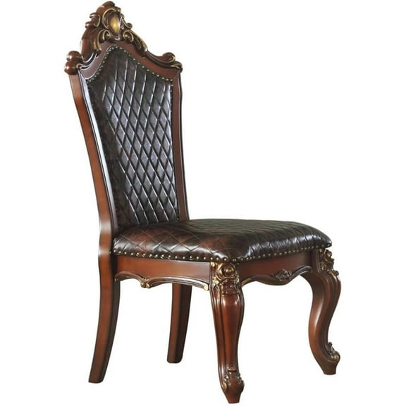Bowery Hill Traditional Side Chair Set of 2 in Cherry Oak and PU