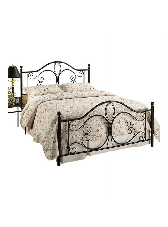 Bowery Hill Traditional Steel Metal Queen Bed in Antique Brown