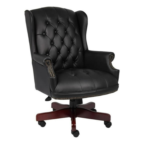 Bowery Hill Traditional Vinyl High Back Tufted Executive Office Chair in Black