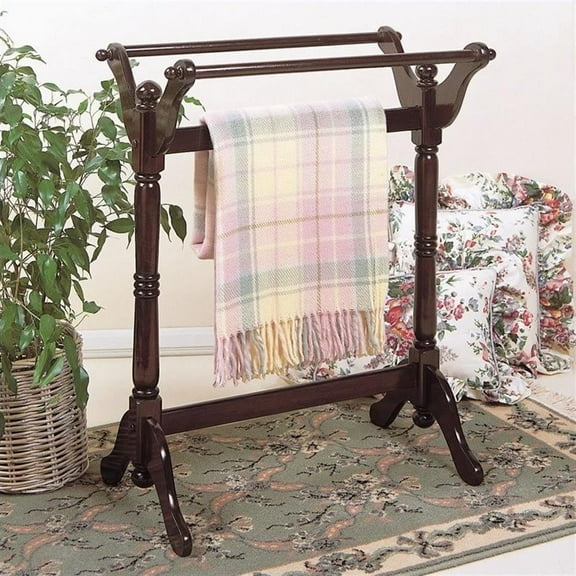 Bowery Hill Traditional Wood Blanket Rack in Dark Cherry Brown