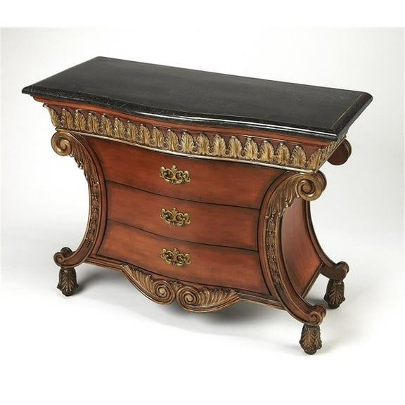 Bowery Hill Traditional Wood Brass 3 Drawer Accent Chest with Fossil Stone Top