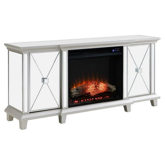 Bowery Hill Traditional Wood Electric Fireplace Media Console in Silver