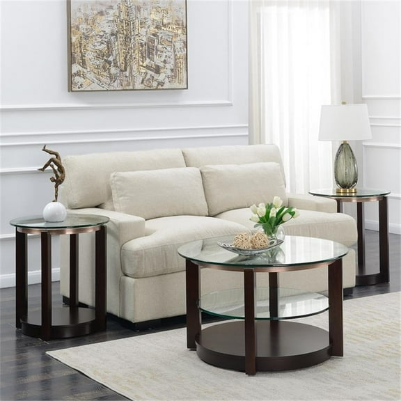Bowery Hill Traditional Wood Espresso 3PC Occasional Table Set