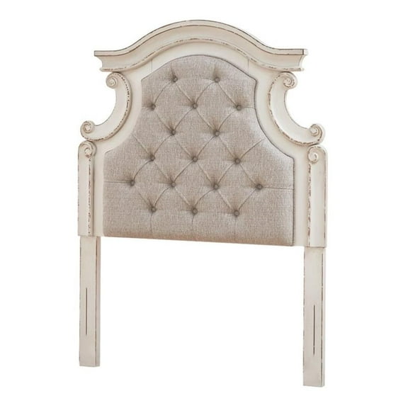 Bowery Hill Traditional Wood/Fabric Upholstered Twin Panel Headboard in White