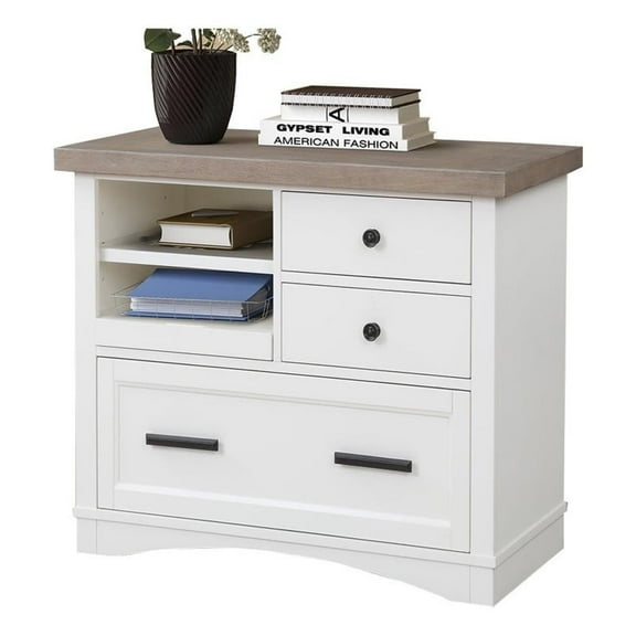Bowery Hill Traditional Wood Functional File with Power Center in White